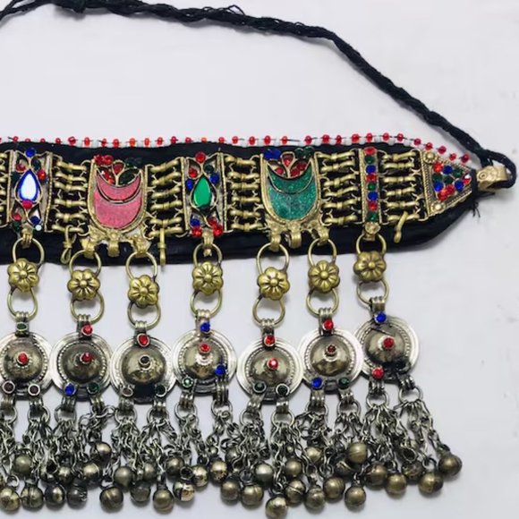 Vintage Choker Necklace, Handcrafted Tribal Collar Choker Necklace With Dangling - Picture 7 of 16
